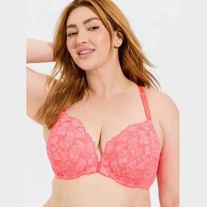 Torrid - 46C, T-Shirt Lightly Lined Lace Front Close Racerback Bra in Neon Pink﻿